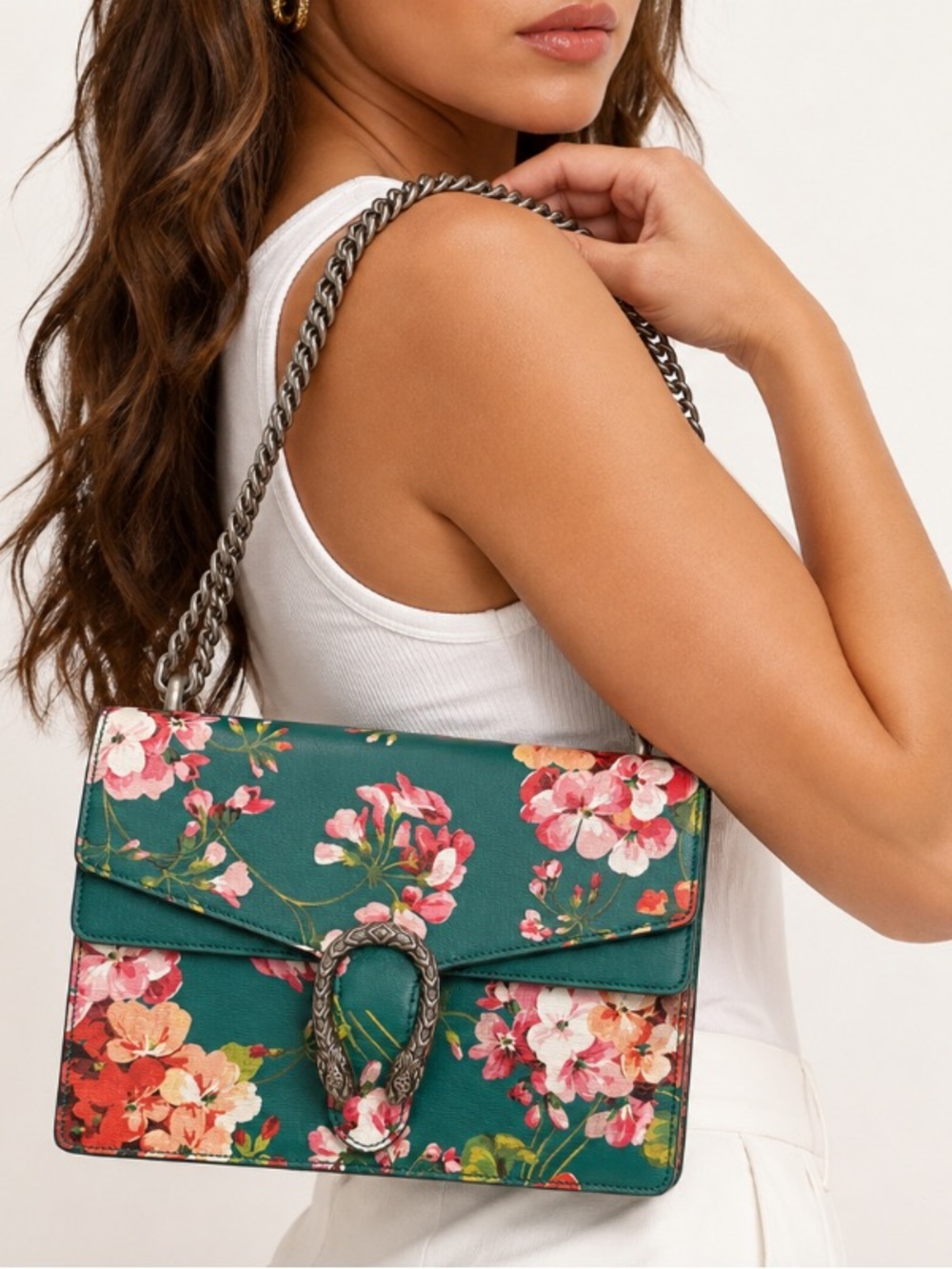 NEW Gucci Dionysus Blooms Floral Leather Shoulder Bag in Green